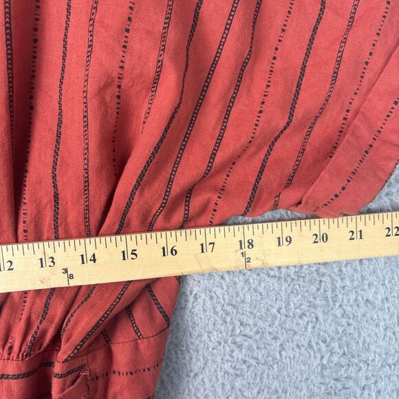 Urban Outfitters Women's Gabrielle Linen Midi Wrap Dress MED Burnt Orange Stripe - Picture 9 of 12